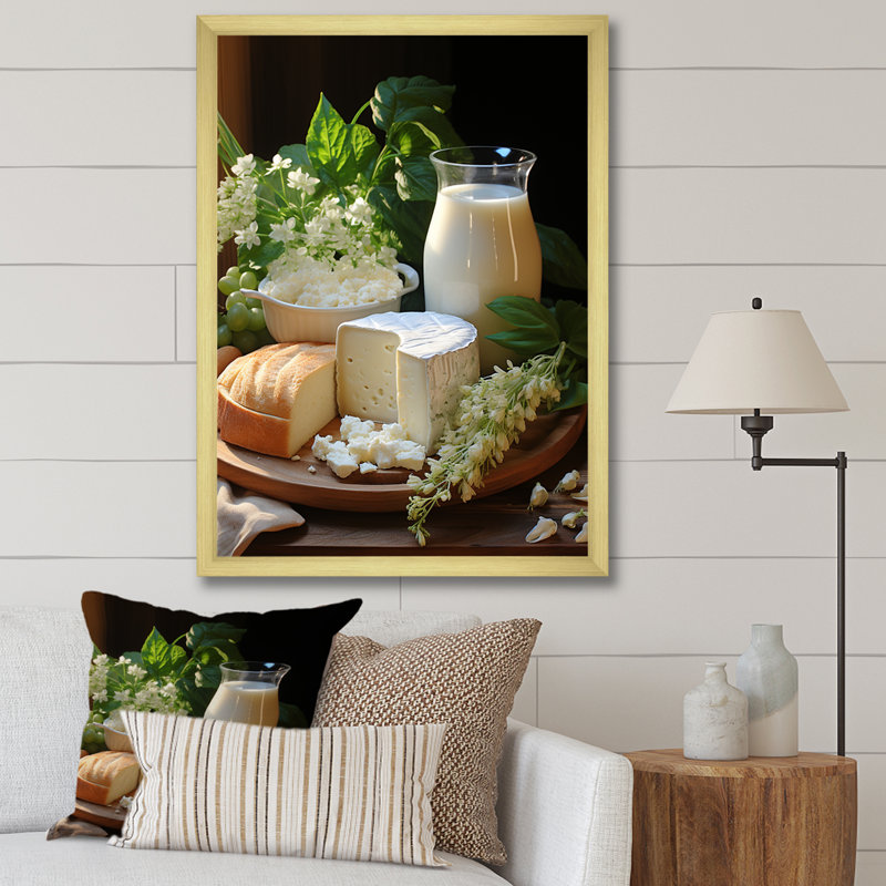 «Milk And Cheese Creamy Serenity», reproduction sur toile, Cadre doré simple, H 40 po x l 30 po x P 1,5 po