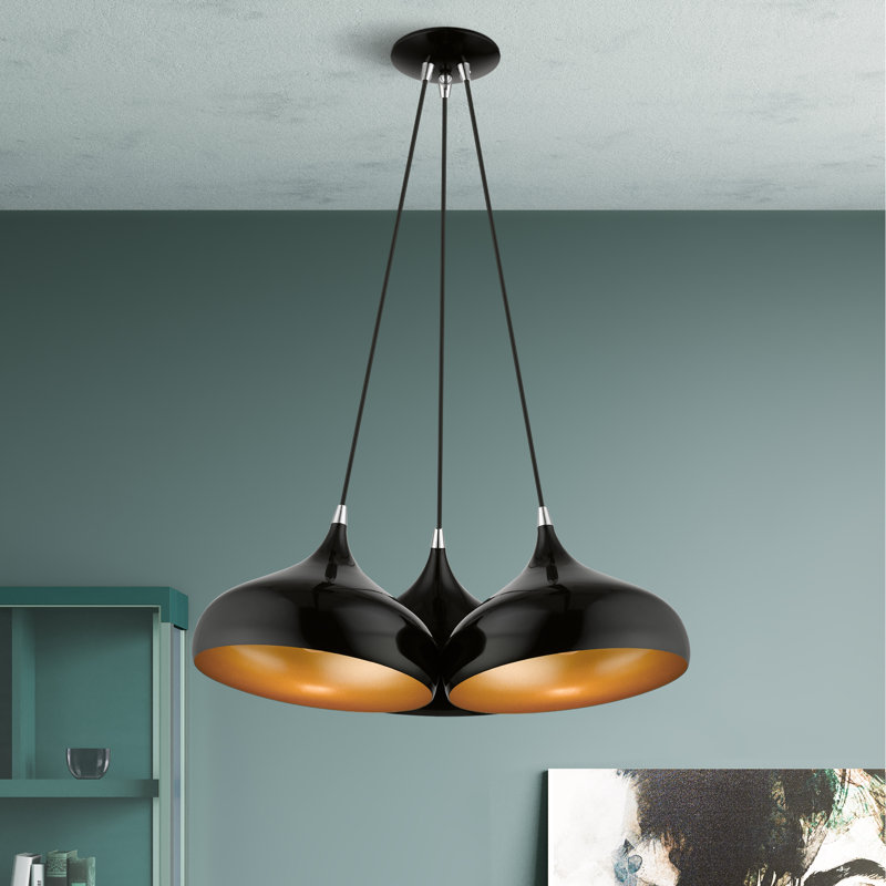 Luminaire suspendu grappe blanc brillant 3 lumières, Noir brillant