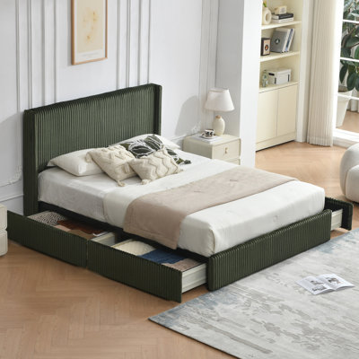 Upholstered Wingback Bed With 4 Storage Drawers