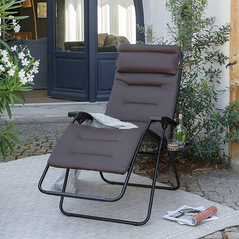 Taupe Brown XL Zero Gravity Outdoor Folding Lounger with Cushions