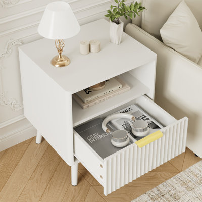 Ensemble de 2 tables de chevet cannelées, avec profil incurvé, table de bout avec rangement, table de chevet pour chambre à coucher, salon