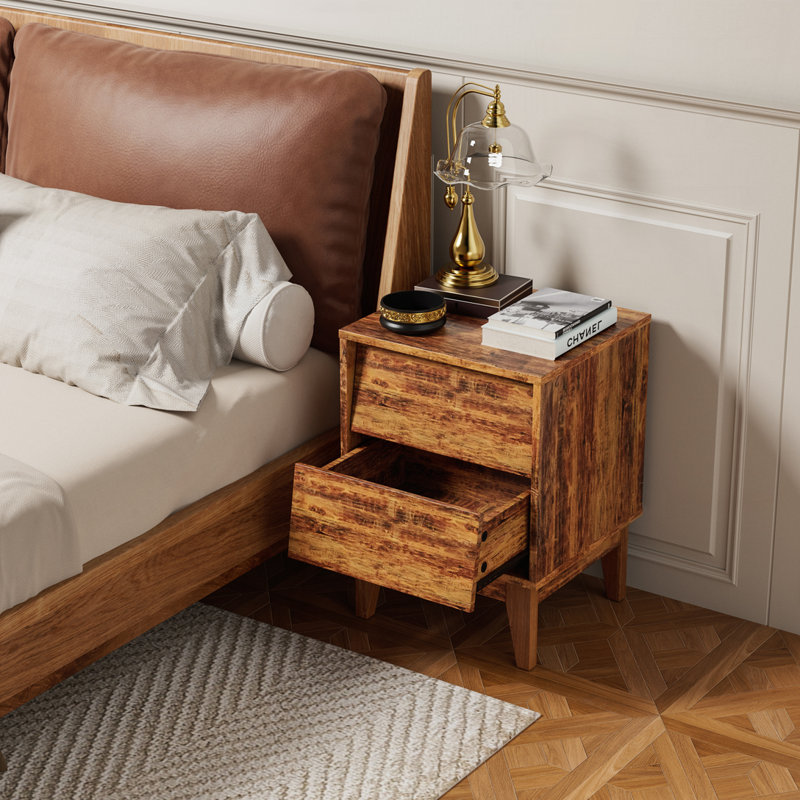 Ensemble de 2 tables de chevet avec 2 tiroirs, Brun