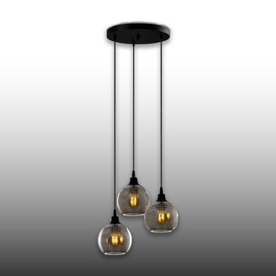Luminaire suspendu en métal 3 lumières à hauteur réglable avec capuchon en verre fumé