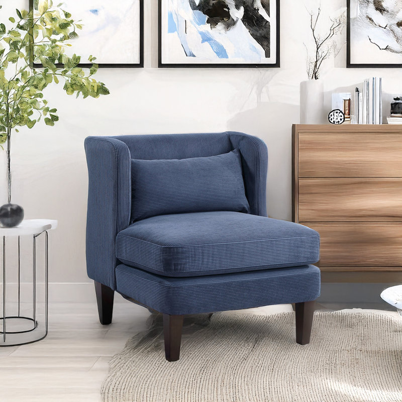 Elodie 27.5" Mid-Century Modern Armless Accent Chair, Blue Velvet