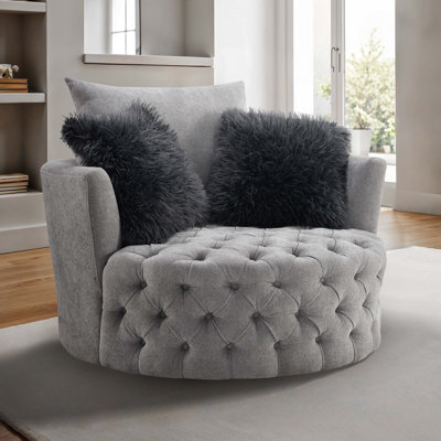 Transitional Style Button Tufted Swivel Round Chair