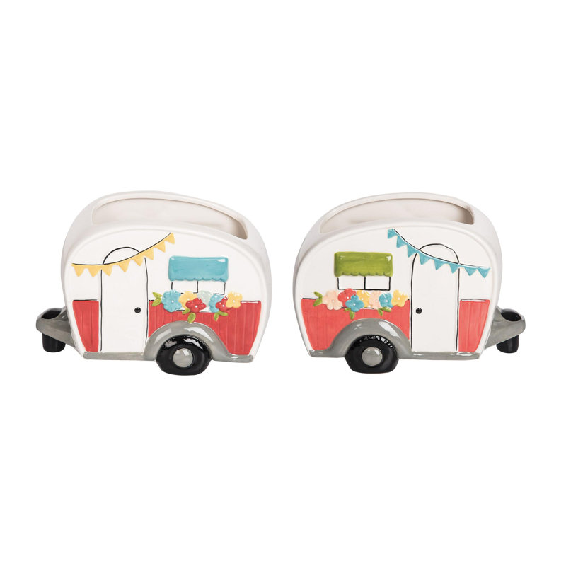  Ensemble de 2 pots de fleurs en céramique Camper