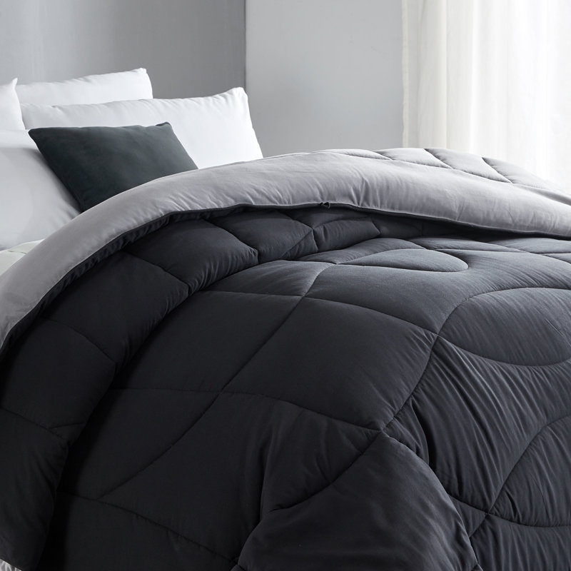 Box Stitch Comforter, Twin Comforter, Black/Gray