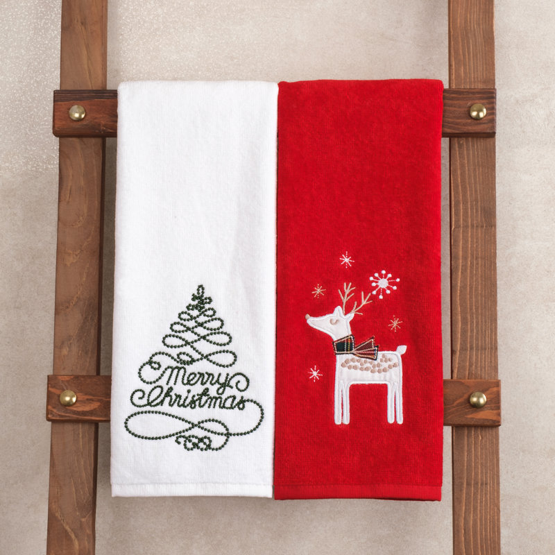 Ensemble de 2 serviettes en coton Jelitza, Blanc / Rouge