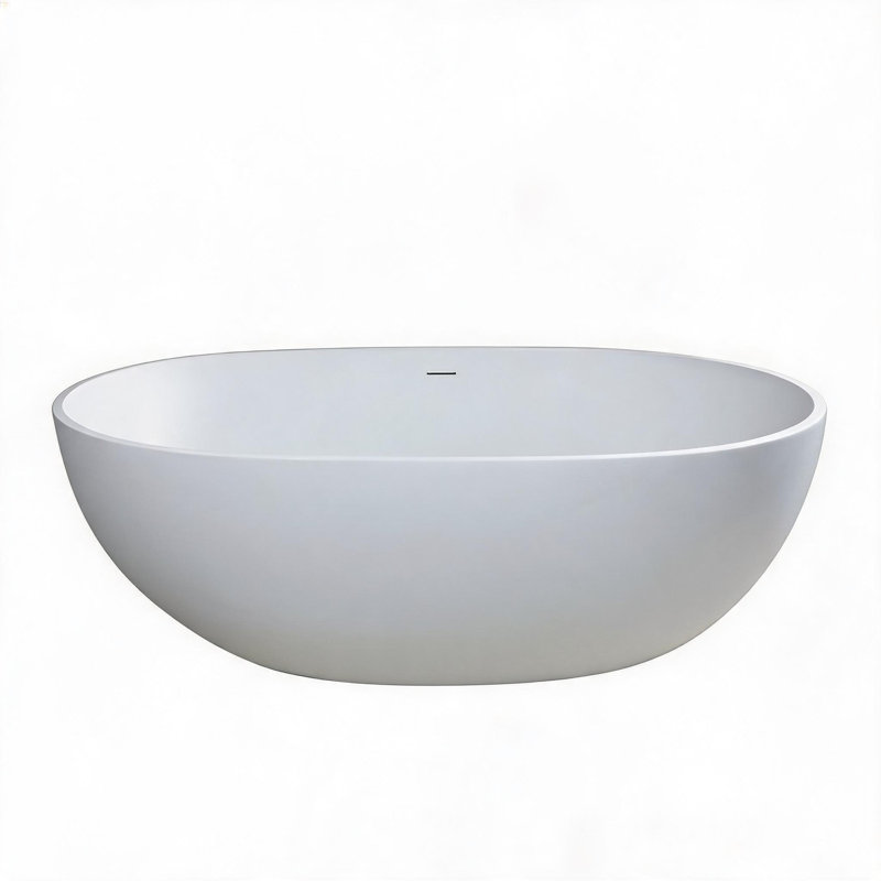 Baignoire de trempage autoportante 59 po en résine blanc mat avec trop-plein et drain central