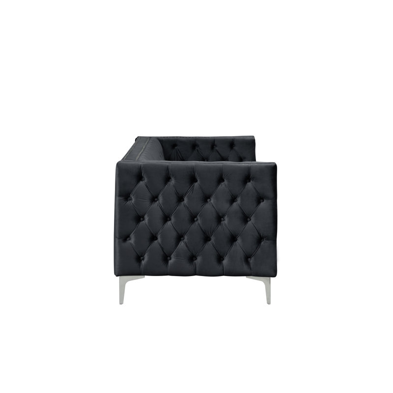 Pulaja 85'' Velvet Square Arm Sofa, Black