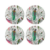 Audubon Exotica Green Persimmon Vegan Leather Round Coasters