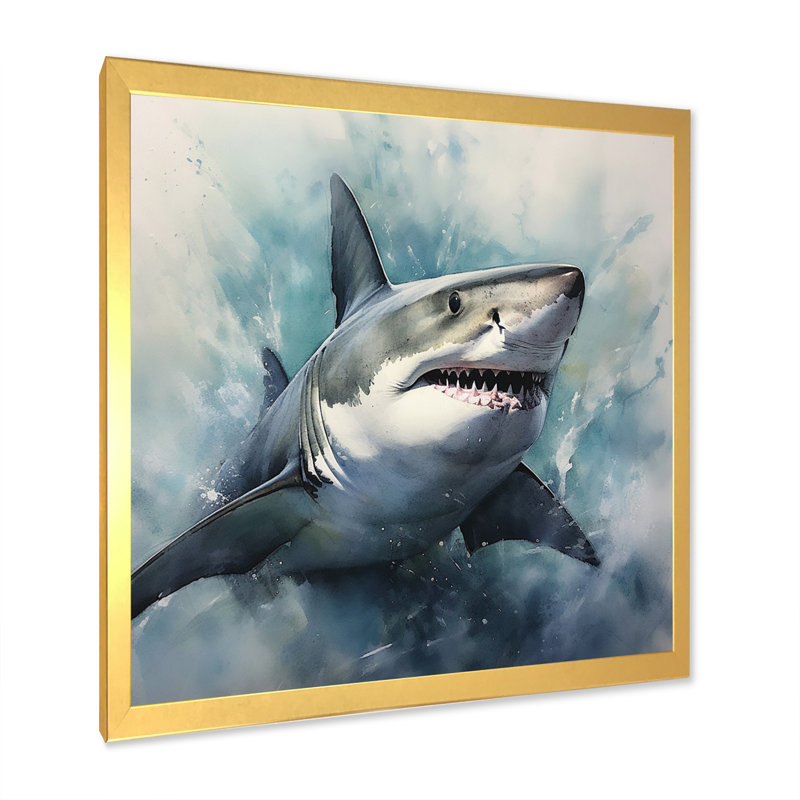 Fierce Shark II - Shark Canvas Prints, 36" H x 36" W x 1.5" D, Gold Single Picture Framed