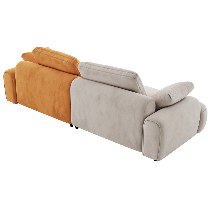 Fauteuil 86,6 po à deux places, velours moderne gris et jaune, surface, bois d'eucalyptus