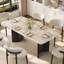 Table de salle à manger de luxe 63 "à dessus en pierre avec veines uniques naturelles et bois noir bi-matière + base en acier inoxydable