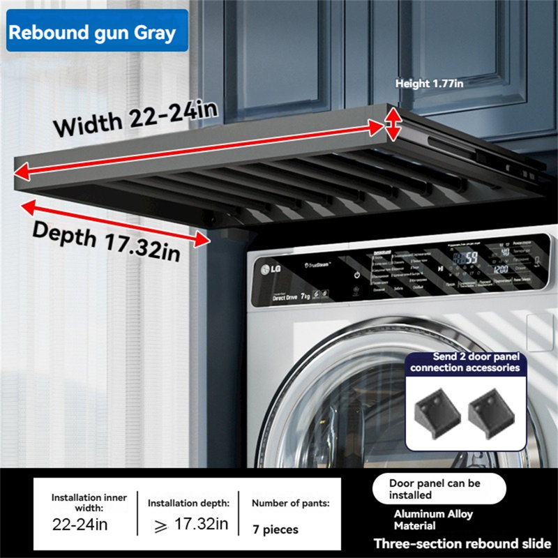 Above-Dryer Retractable Laundry Rack - Hidden Pull-Out Garment System, 1.77" H x 22" W x 17.32" D