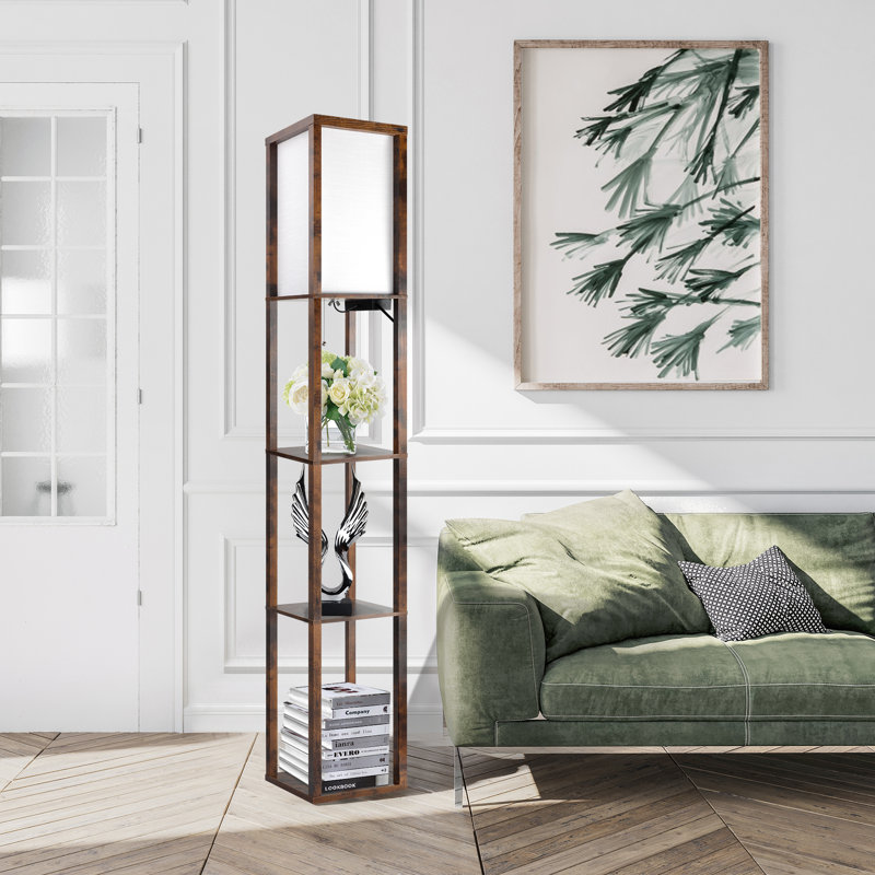 Jarold 63.7" Column Dimmable Floor Lamp with Shelves & Remote Control & USB Charging Station, Vintage