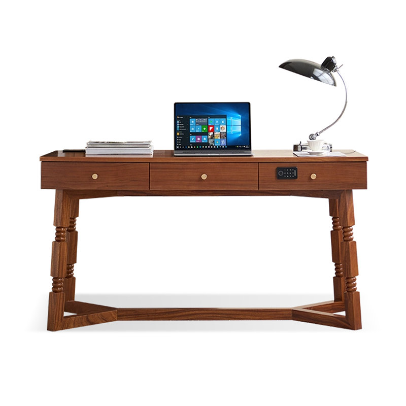 Bureau d'écriture rectangulaire en bois massif avec tiroirs Black Walnut, H 29,92 po x l 39,37 po x P 23,62 po, Noyer noir