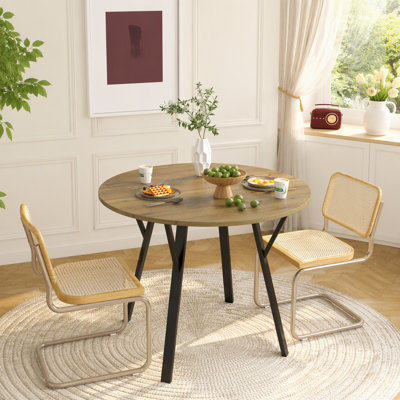Table de salle à manger 35,43 pouces pour 4 personnes avec plateau en MDF rétro et pieds noirs