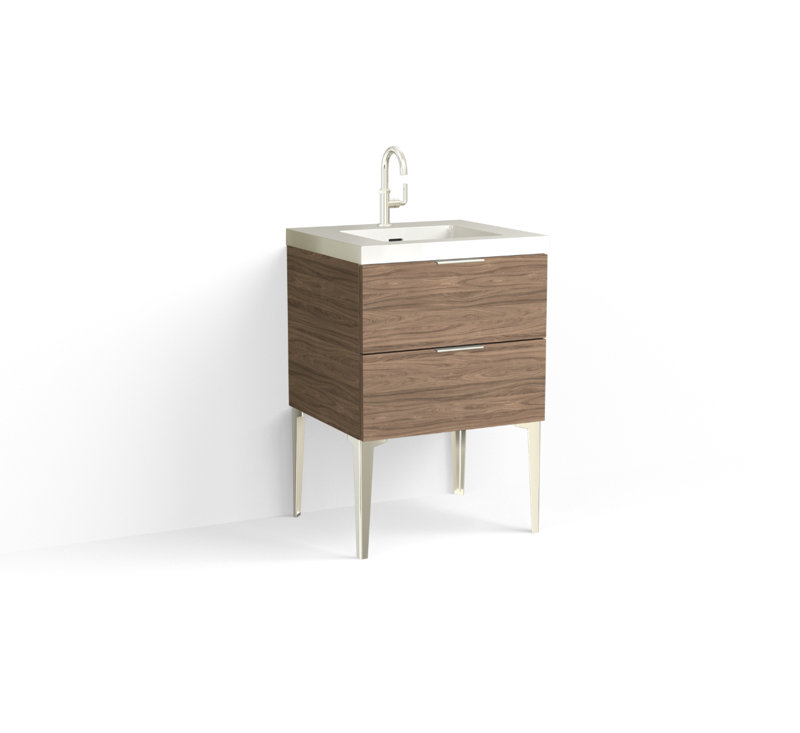 Avila 24" W Freestanding Single Bathroom Vanity with Dean Leg, Matte White/Single, Nocino, Polished Nickel