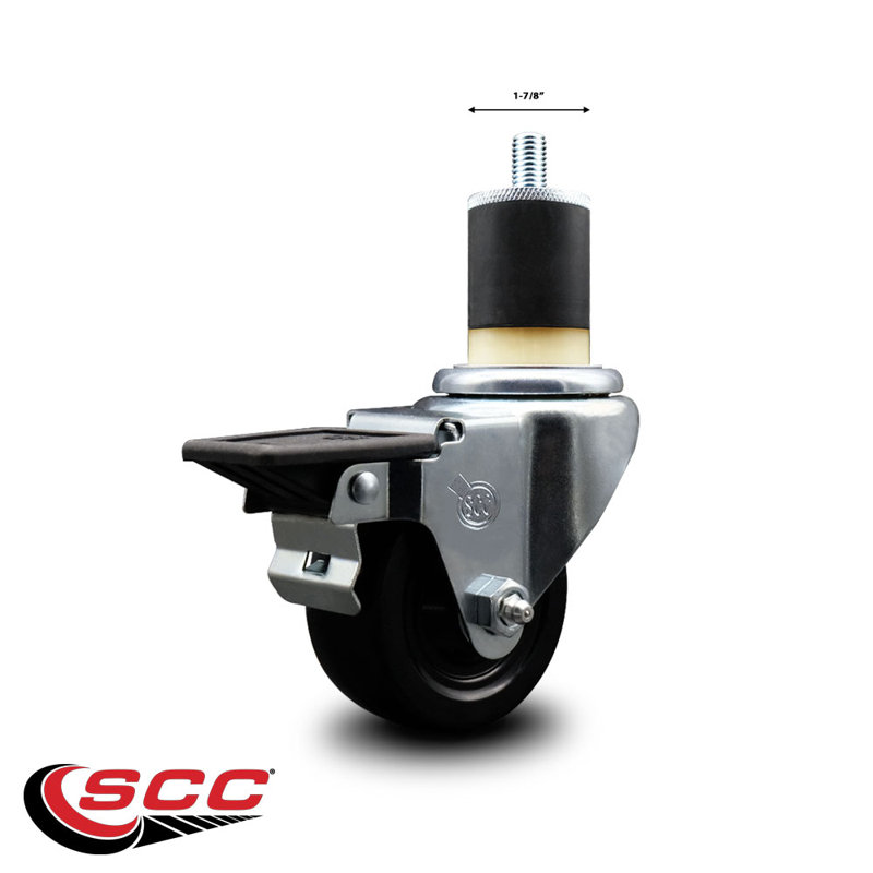 Roulettes pivotantes extensibles en caoutchouc souple de 3 pouces de 1-7 / 8 pouces avec frein SCC