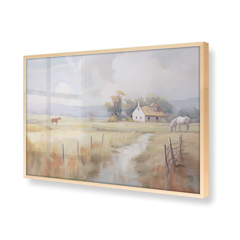 «Peaceful Farmhouse Meadow», reproduction encadrée, Érable brut, H 25,25 po x l 37,25 po