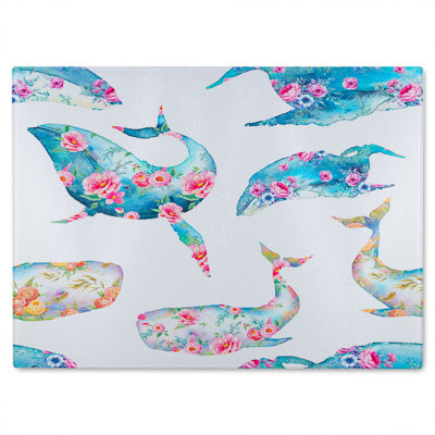 Whale With Flowers Glass Chopping Board