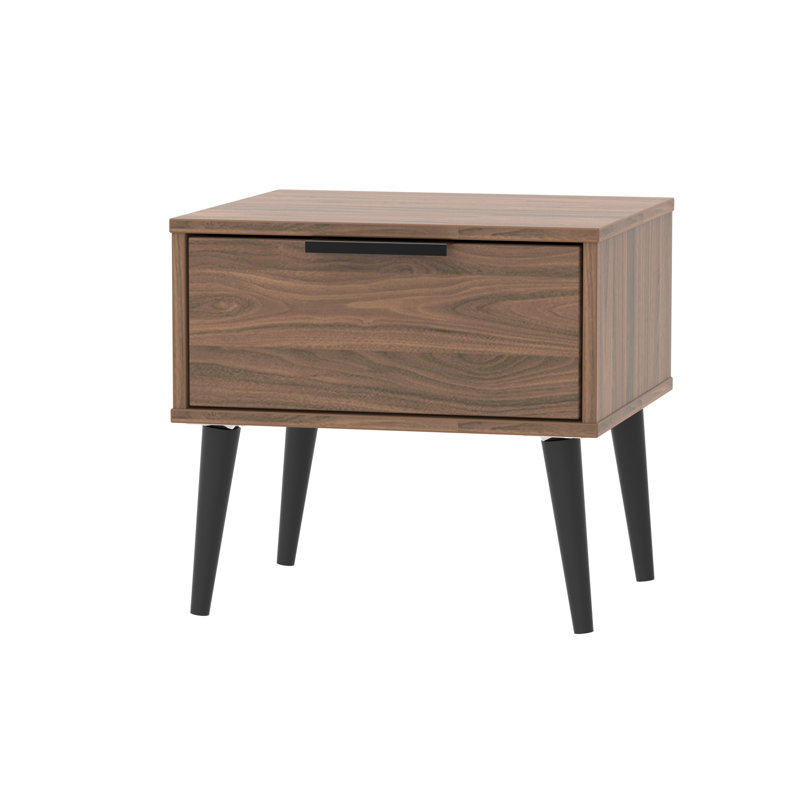 Fully Assembled Euart 1 Drawer Bedside Table, Black/Carini Walnut