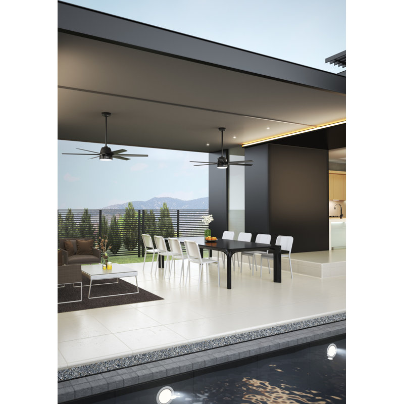 60" Skysail 6 - Blade Wet Rated Ceiling Fan With Lights, Black