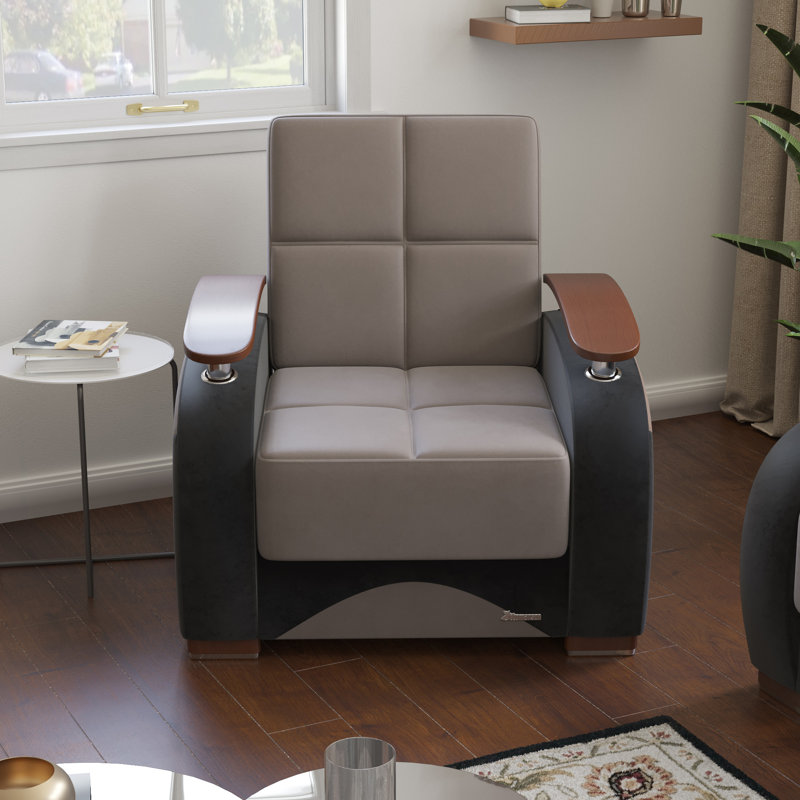 Gray Microfiber Convertible Sleeper Arm Chair with Storage