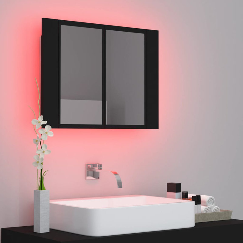 Engineered Wood Flat Wall Mirror, Black, 14.6" x 15.7"