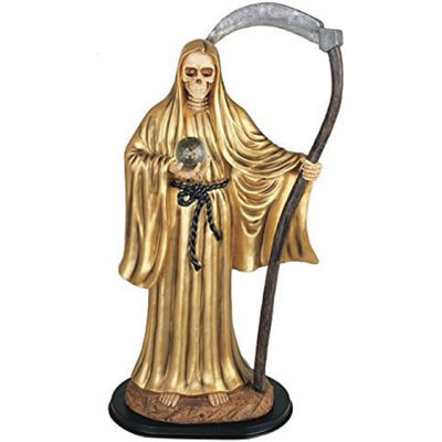 Large 2 Feet Tall Holy Death Santa Muerte Holding Scythe In Gold Robe Statue