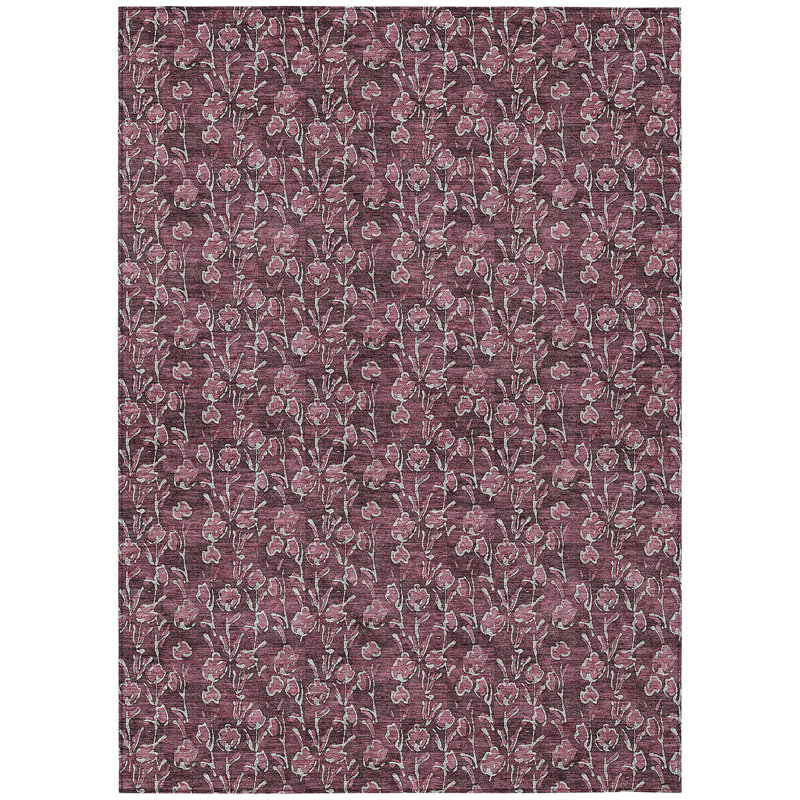 Tapis d'intérieur lavable floral mauve et ivoire 5 pi x 8 pi Merlot
