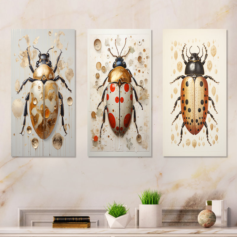 Ensemble de 3 insectes et insectes dorés, H 28 po x l 36 po