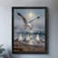 Art mural rétro noir encadré de mouette sur la plage, impressions de style rétro-884306220