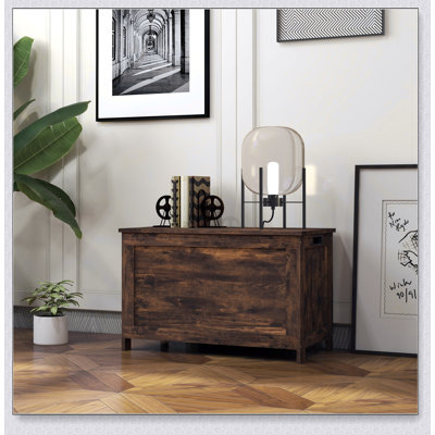 Rustic Wooden Storage Chest With Safety Hinges, Ideal For Organized And Stylish Home Decor, Multi-Functional Seating And Storage Solution