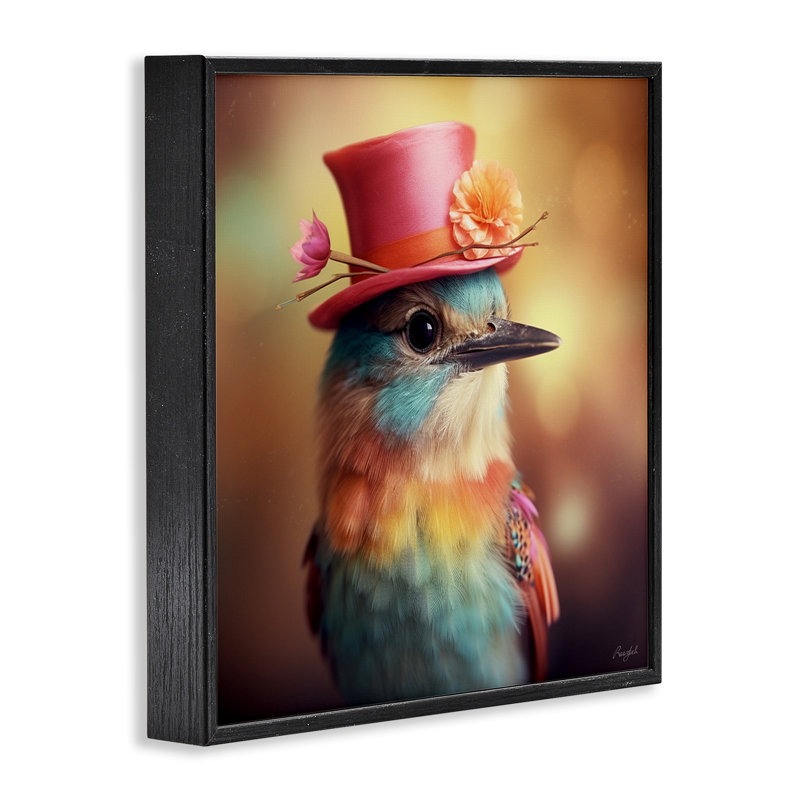 Oiseau pastel encadré Az-126 par Roozbeh, Giclée encadrée noir minuit, H 12 po x l 12 po x P 1,5 po