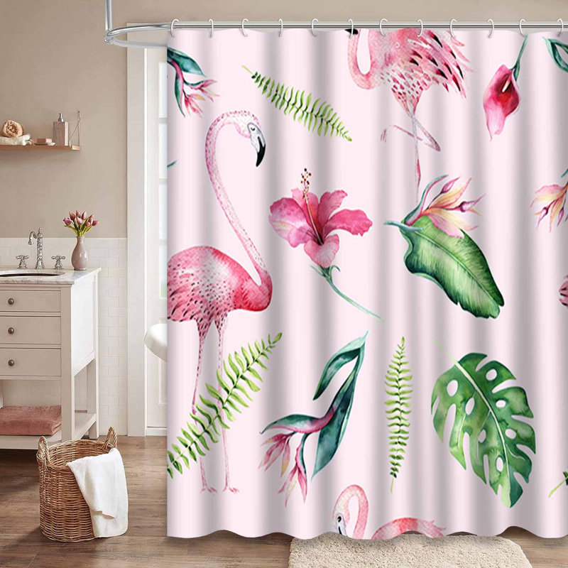 Rideau de douche tropical avec flamants roses et aquarelle, L 72 po x l 78 po