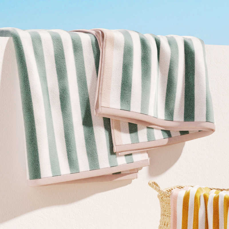 Serviettes de plage surdimensionnées 100% coton, 2, Bleu minéral / rosé