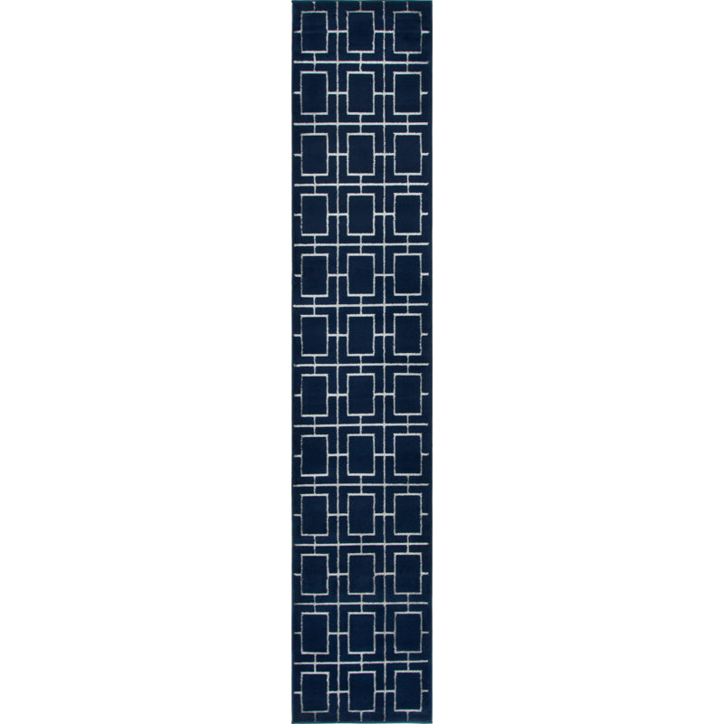 Tapis bleu marine / argent Glam, Tapis de couloir 2 pi x 10 pi