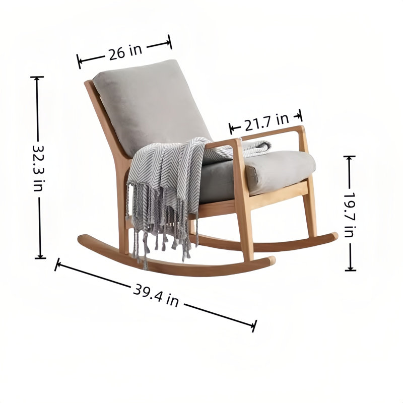 Chaise berçante moderne en bois massif rembourré, Gris