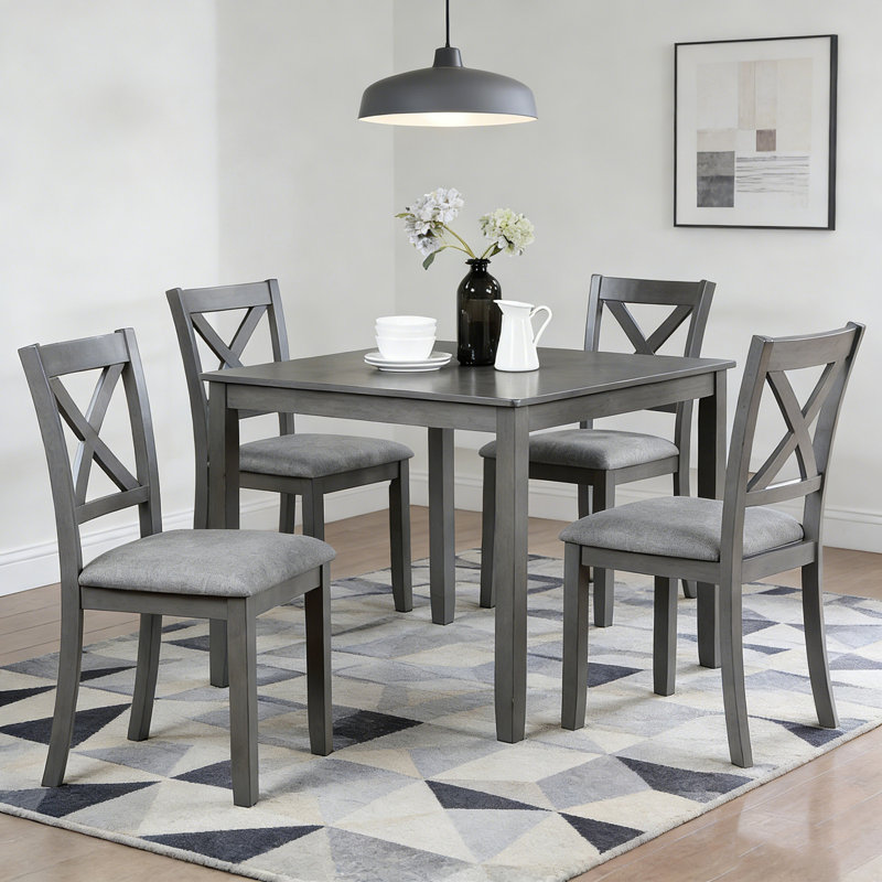 Ensemble de salle à manger 5 pièces avec 4 chaises à dossier croisé, Gris