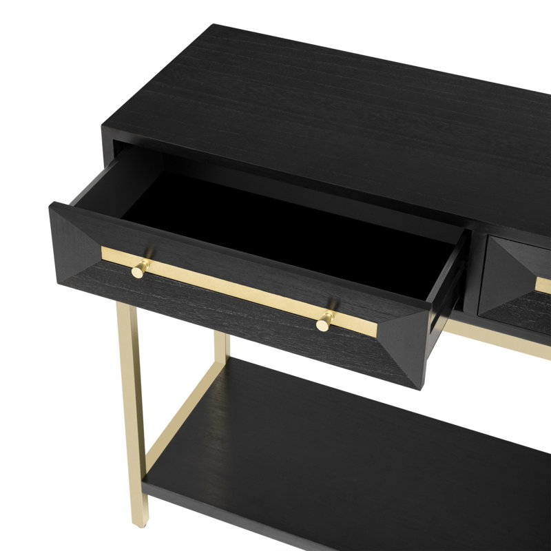 Entryway Table, Console Table With Two Drawers, Retro Hallway Table With Striking Geometric Design For Entryway And Living Room