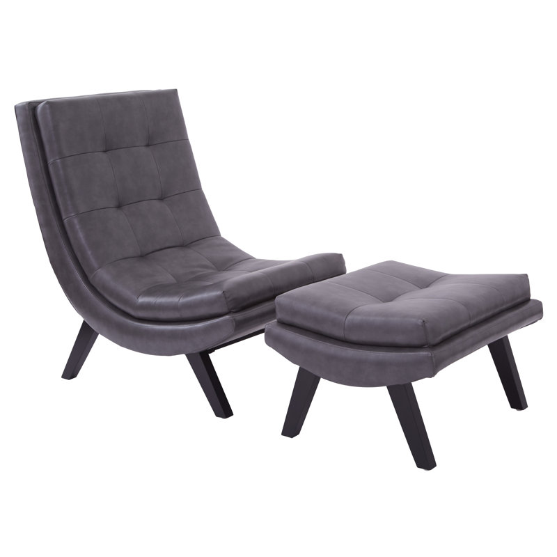Wirksworth Faux Leather Slipper Chair with Ottoman, Pewter Faux Leather