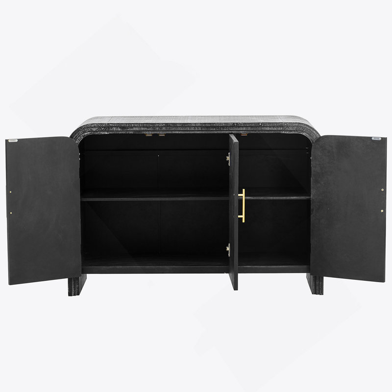 Retro Minimalist Curved Sideboard With Gold Handles And Adjustable Dividers For Living Room