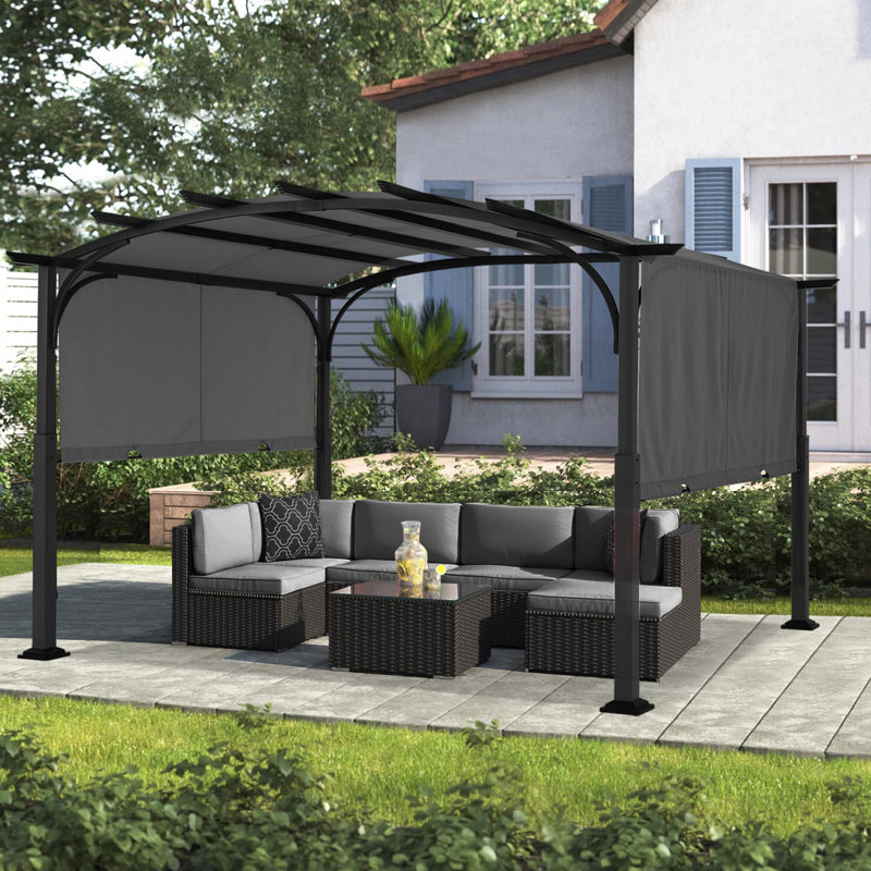 Steel Pergola with Canopy The Pergolas Group, Dark Gray, 97" H x 134" W x 112" D