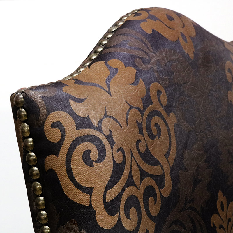  Fauteuil de 27 po de largeur, Mélange de polyester beige / brun / vinyle, Bois brun