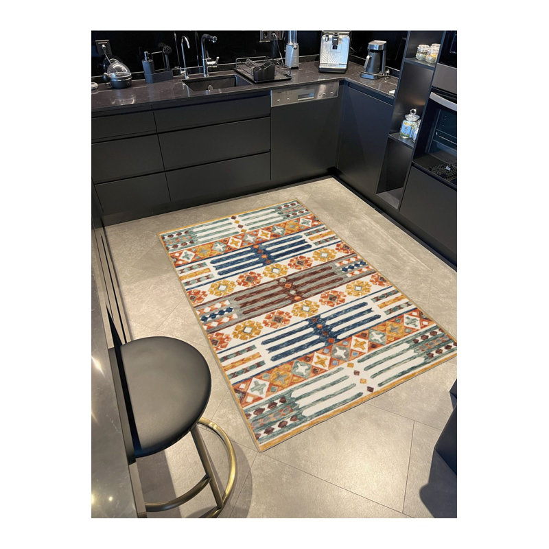 Tapis tissé à motif de triangles orange, Sous-tapis rectangulaire de 3 pi 3 po x 4 pi 11 po