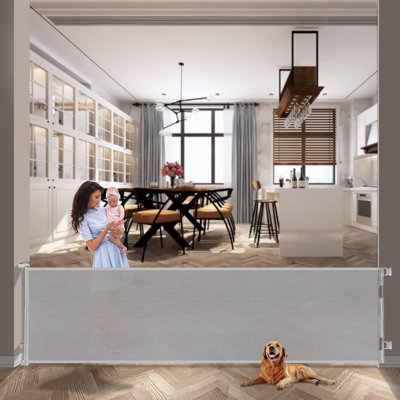 Retractable Pet Gate Mesh Safety Gates for Stairs Doorways Dog Gate Indoor/Outdoor