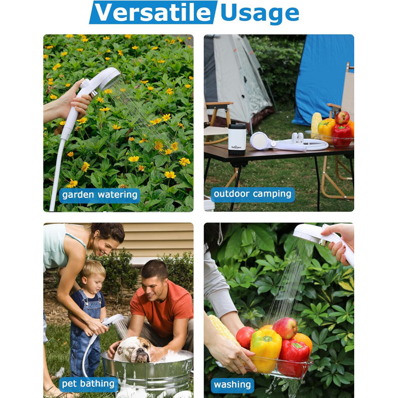 Portable Camping Shower, 6000mah Rechargeable Camp Shower Pump With Led Display, 2 Mode Electric Portable Shower For Camping, Hiking, Travelling, Washing