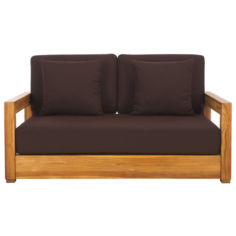 Montford Teak Loveseat with Cushions, Dark Brown